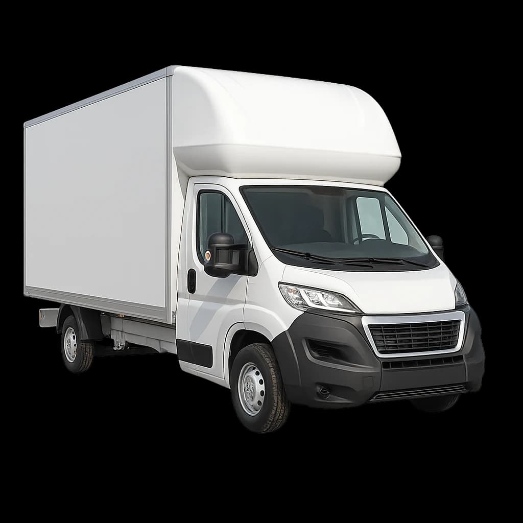 A white Luton van with a box body